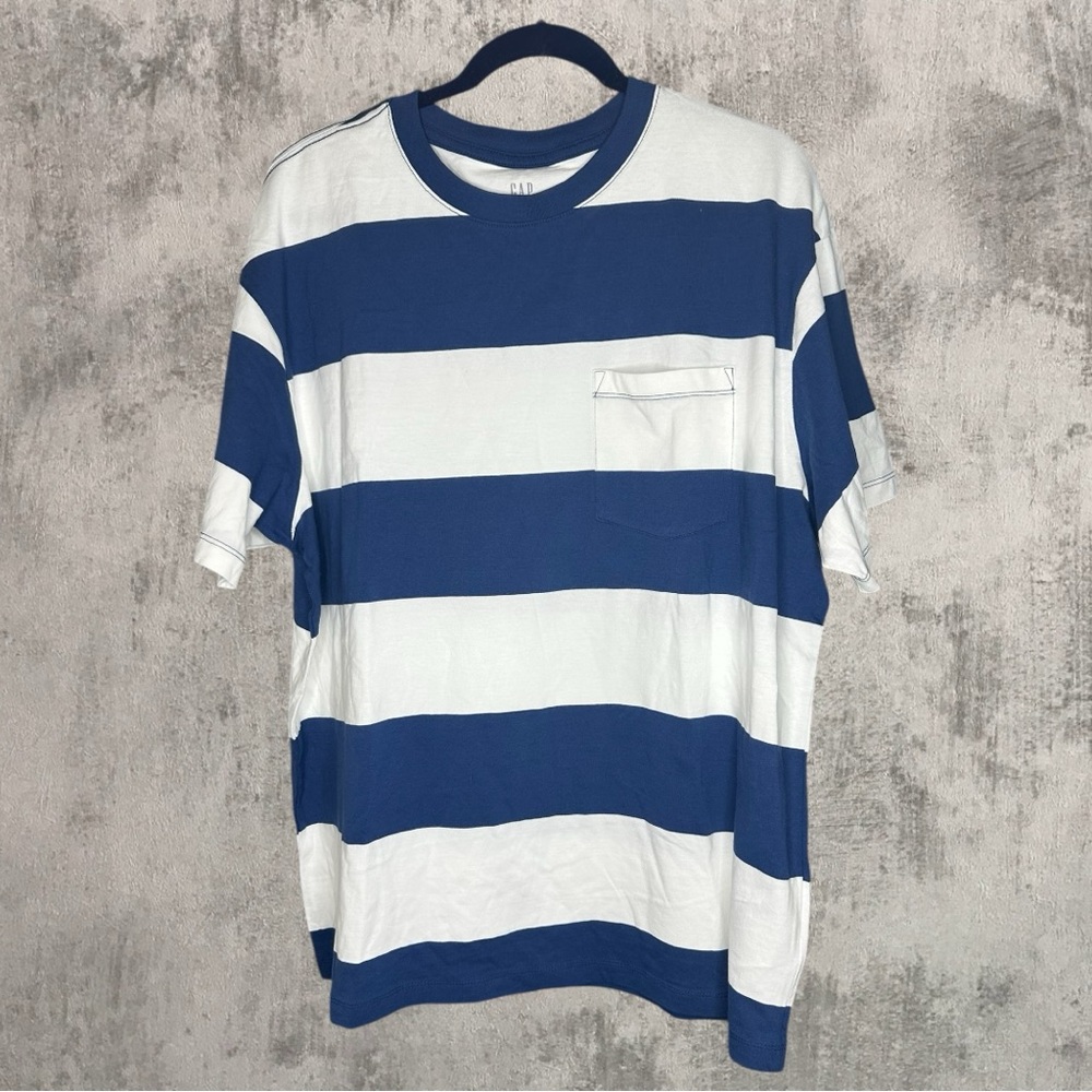 NWOT GAP Blue/Purple Stripe Short Sleeve Pocket Tee XL - Picture 3 of 7